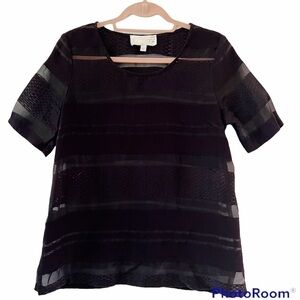 JOA Los Angeles Mesh Insert Short Sleeve Black Top Size Medium